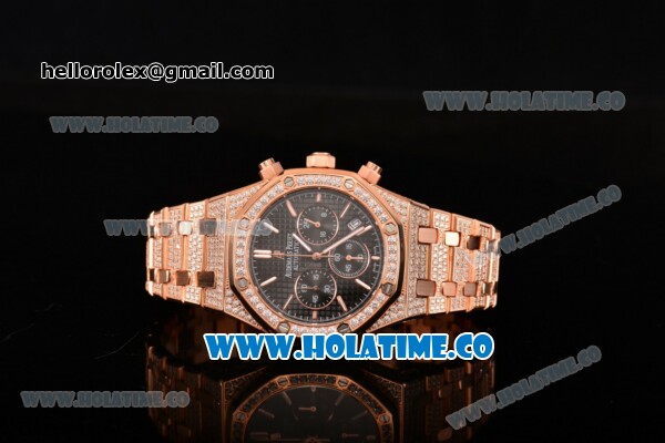 Audemars Piaget Royal Oak 41MM Chronograph Rose Gold/Diamonds Case with Black Dial and Stick Markers (EF) - Click Image to Close